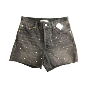 NWT Levi’s Wedgie Shorts Black Studded Button Fly Raw Hem High Rise Size 26